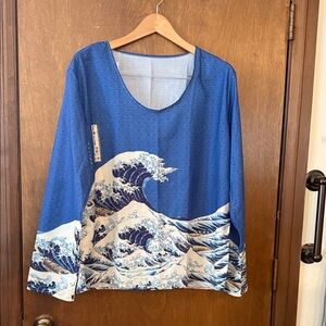 Blue Wave Print Long Sleeve Top